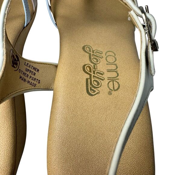 Vintage 70s Sandals YoYos Strappy Hippie Groovy Wedge Heel Pastel Leather 8.5 - Picture 16 of 16